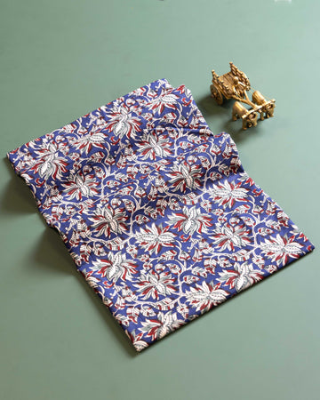 Women's Kalamkari Block Print Handloom Cotton Blouse Material - Blue