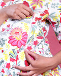 Women’s Maternity and Feeding Kurta Dress with Hidden Feeding Zippers Floral Printed A-Line Fit V-Neck Comfortable Wear 