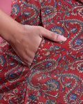 Women’s Printed Maternity Knee Length Feeding Dress with Round Neck and 3/4th Sleeves, Red