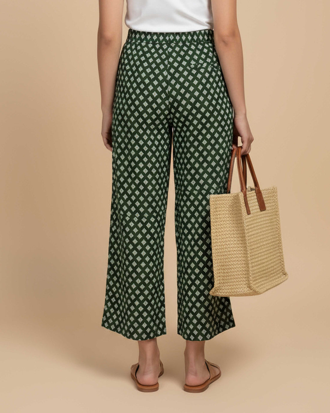 Women's Printed Wide-Leg Palazzo Pant with Elasticated Waistband - Green-main