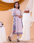 Stylish Women's Printed Anarkali Kurta Set with Dupatta - Beige