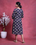 Women’s Printed Maternity Knee Length Feeding Dress with Round Neck and 3/4th Sleeves - Navy Blue-Back Image
