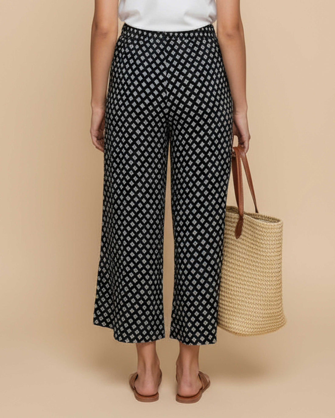 Women's Printed Wide-Leg Palazzo Pant  -Black-