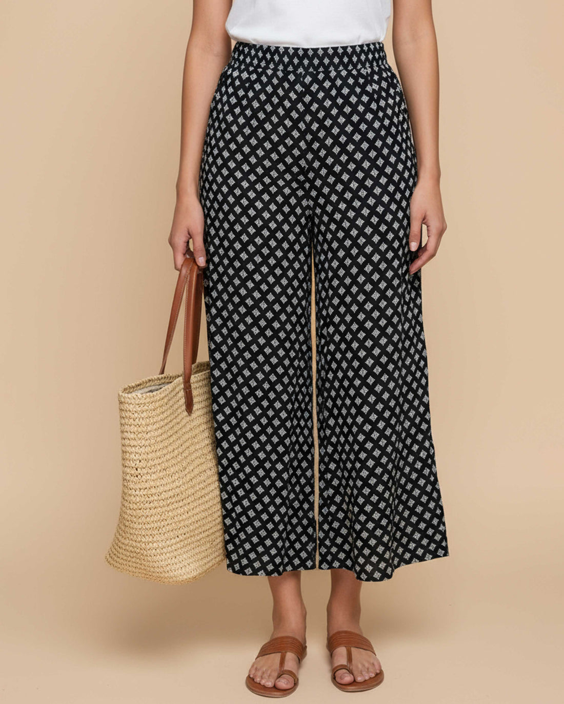 Women's Printed Wide-Leg Palazzo Pant  -Black-