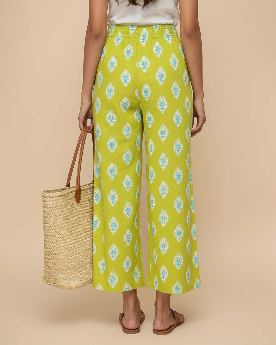 Women's Printed Wide-Leg Palazzo Pant with Elasticated Waistband - Green-Main