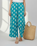 Women's Printed Wide-Leg Palazzo Pant with Elasticated Waistband -Blue