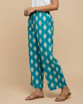 Women's Printed Wide-Leg Palazzo Pant with Elasticated Waistband -Blue-Side