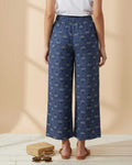 Women's Printed Wide-Leg Palazzo Pant with Elasticated Waistband -Navy Blue-BACK