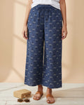 Women's Printed Wide-Leg Palazzo Pant with Elasticated Waistband -Navy Blue-FRONT