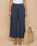 Women's Printed Wide-Leg Palazzo Pant with Elasticated Waistband -Navy Blue