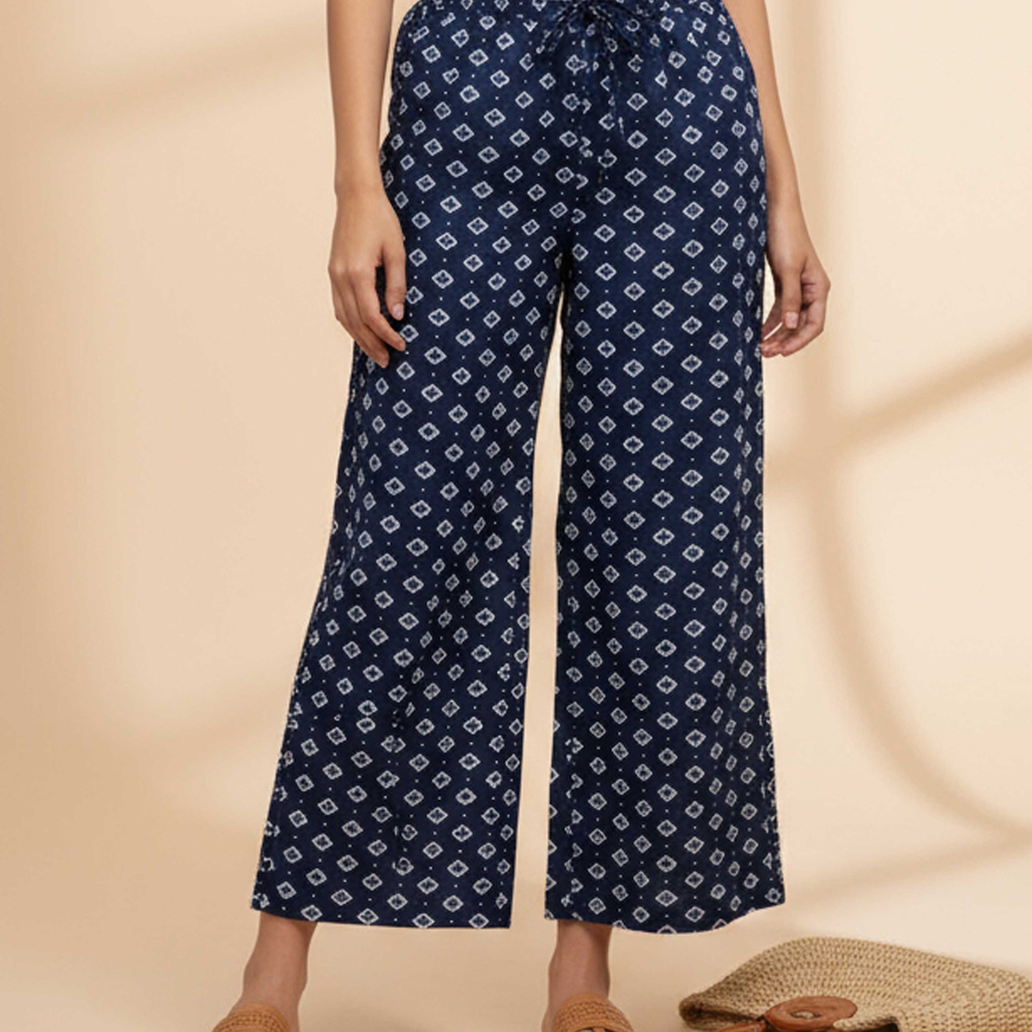 Women_s_Printed_Wide-Leg_Palazzo_Pant_with_Elasticated_Waistband_-Navy_Blue_-front
