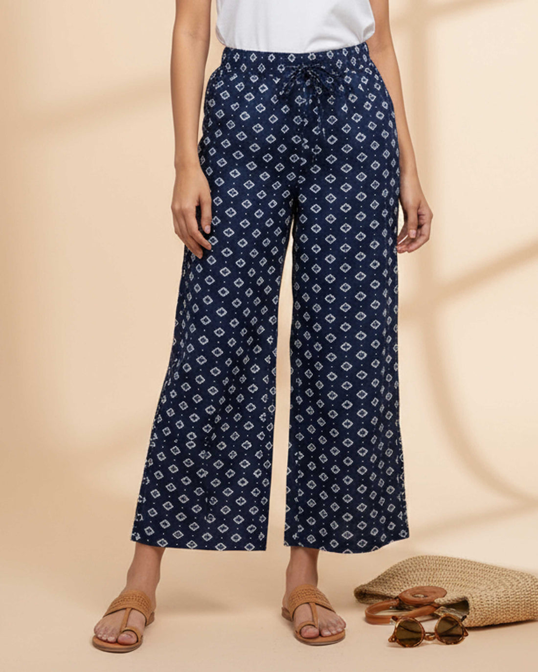 Women_s_Printed_Wide-Leg_Palazzo_Pant_with_Elasticated_Waistband_-Navy_Blue_-front