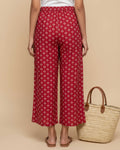 Women's Printed Wide-Leg Palazzo Pant with Elasticated Waistband -Red-Back