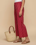 Women's Printed Wide-Leg Palazzo Pant with Elasticated Waistband -Red-Side