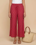 Women's Printed Wide-Leg Palazzo Pant with Elasticated Waistband -Red