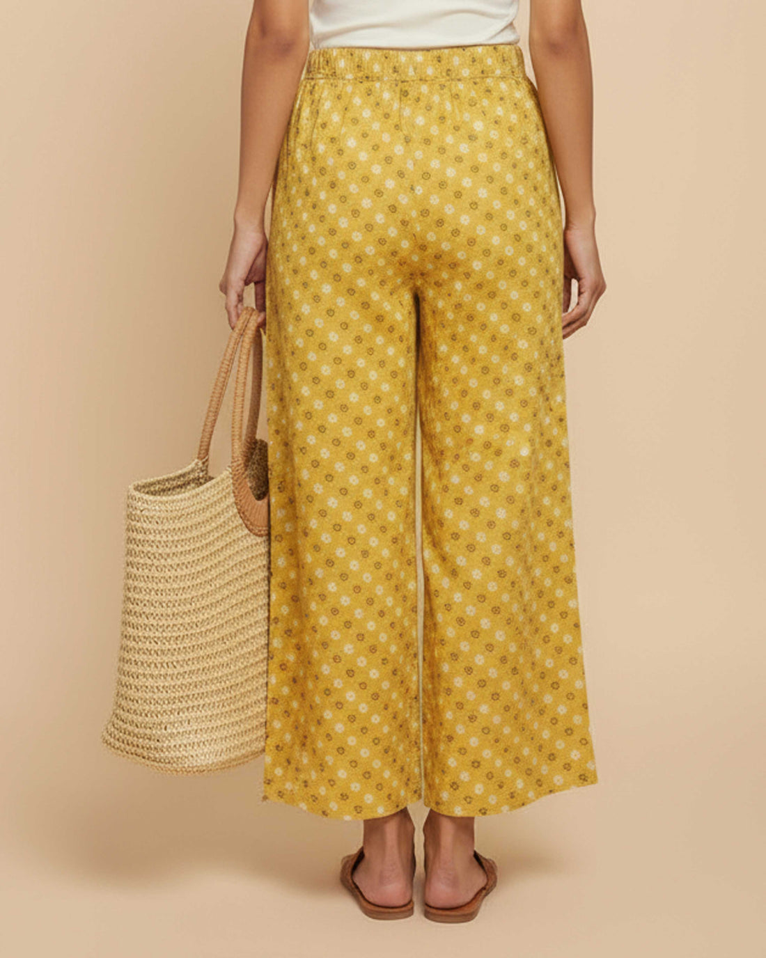 Women's Printed Wide-Leg Palazzo Pant with Elasticated Waistband - Sandal-Main