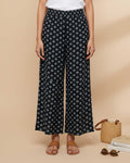 Women's Printed Wide-Leg Palazzo Pant with Elasticated Waistband - Black