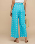 Women's Printed Wide-Leg Palazzo Pant with Elasticated Waistband - Blue-Back