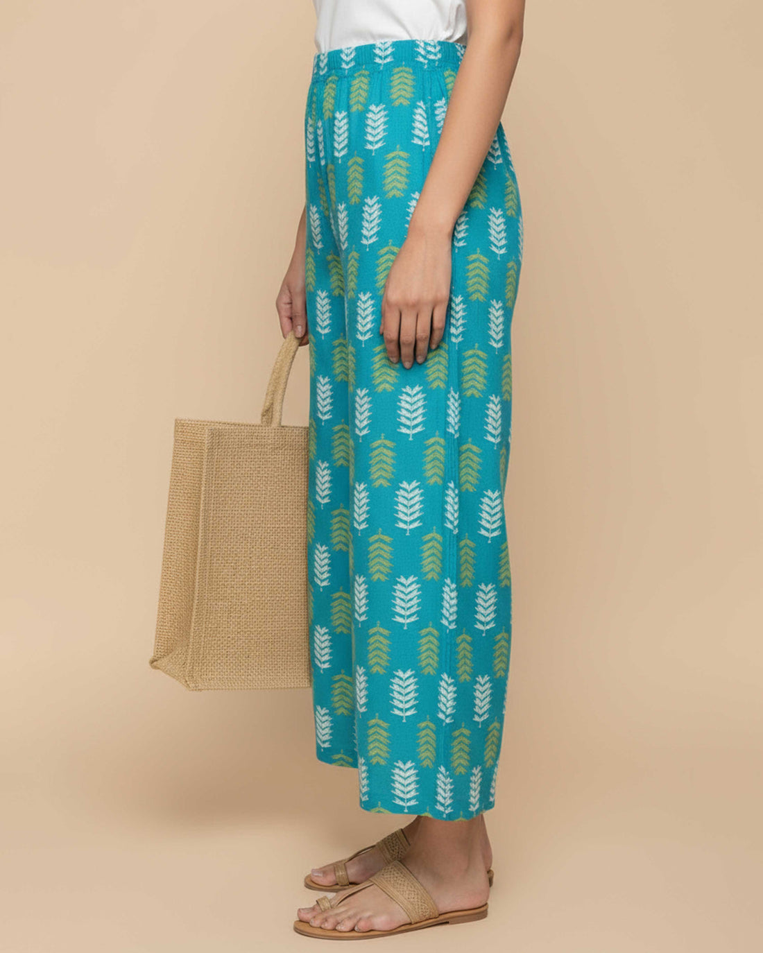 Women's Printed Wide-Leg Palazzo Pant with Elasticated Waistband - Blue - main - 