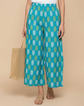 Women's Printed Wide-Leg Palazzo Pant with Elasticated Waistband - Blue - main - 