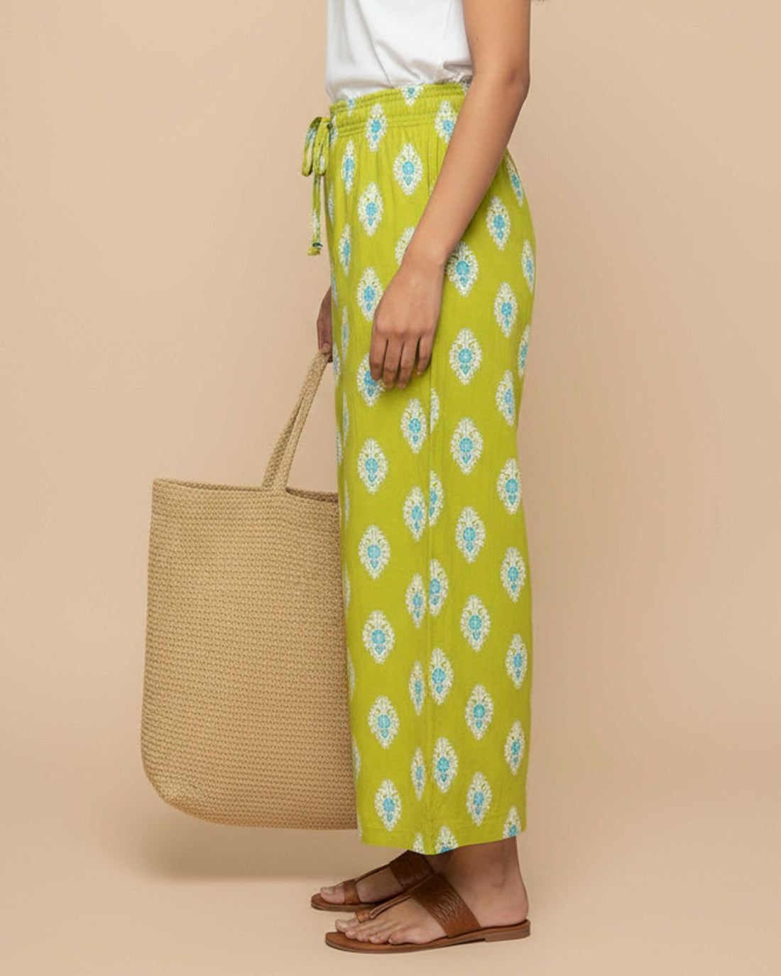 Women's Printed Wide-Leg Palazzo Pant with Elasticated Waistband - Green-Main