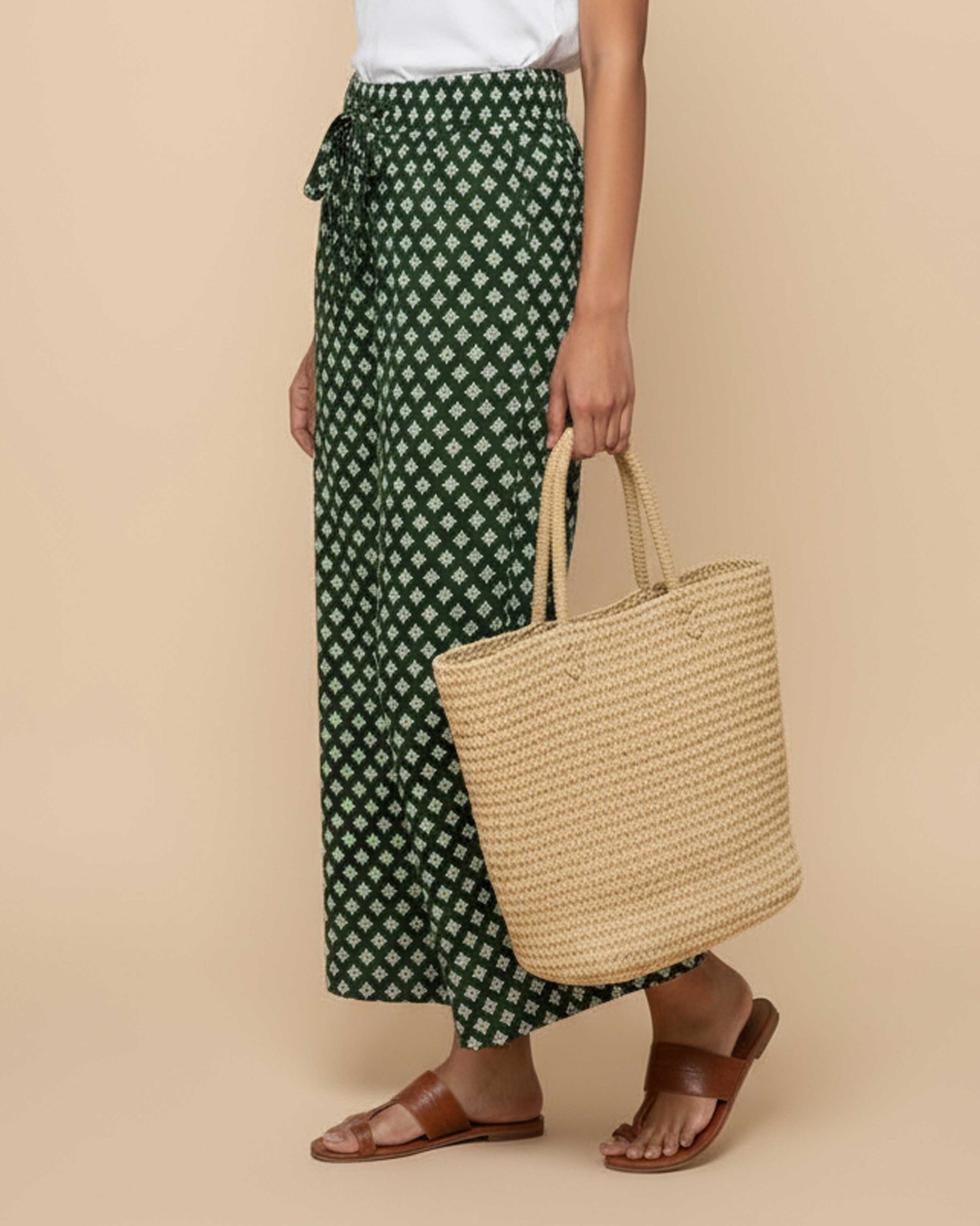 Women's Printed Wide-Leg Palazzo Pant with Elasticated Waistband - Green-Side