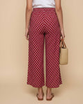 Women's Printed Wide-Leg Palazzo Pant with Elasticated Waistband - Maroon-Back
