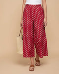 Women's Printed Wide-Leg Palazzo Pant with Elasticated Waistband - Maroon-MAIN