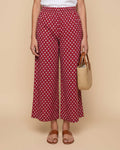 Women's Printed Wide-Leg Palazzo Pant with Elasticated Waistband - Maroon