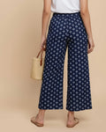 Women's Printed Wide-Leg Palazzo Pant with Elasticated Waistband - Navy Blue-Back-image