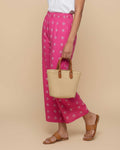 Women's Printed Wide-Leg Palazzo Pant with Elasticated Waistband - Pink-Back-Side