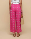 Women's Printed Wide-Leg Palazzo Pant with Elasticated Waistband - Pink-Back