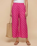 Women's Printed Wide-Leg Palazzo Pant with Elasticated Waistband - Pink-Main