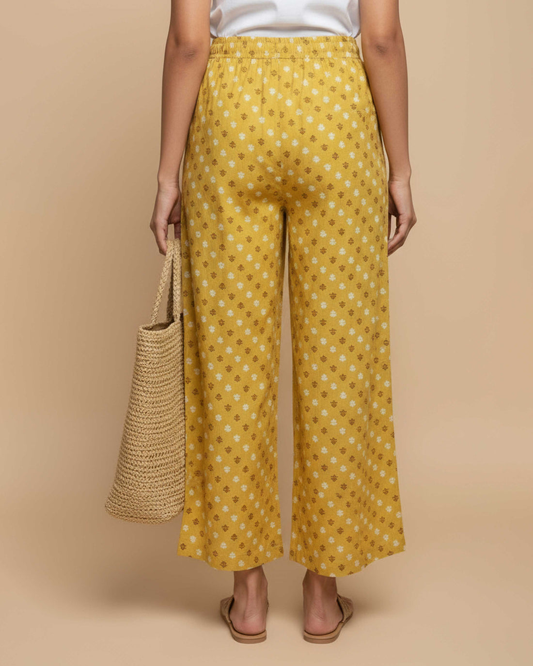Women's Printed Wide-Leg Palazzo Pant with Elasticated Waistband - Sandal-Front