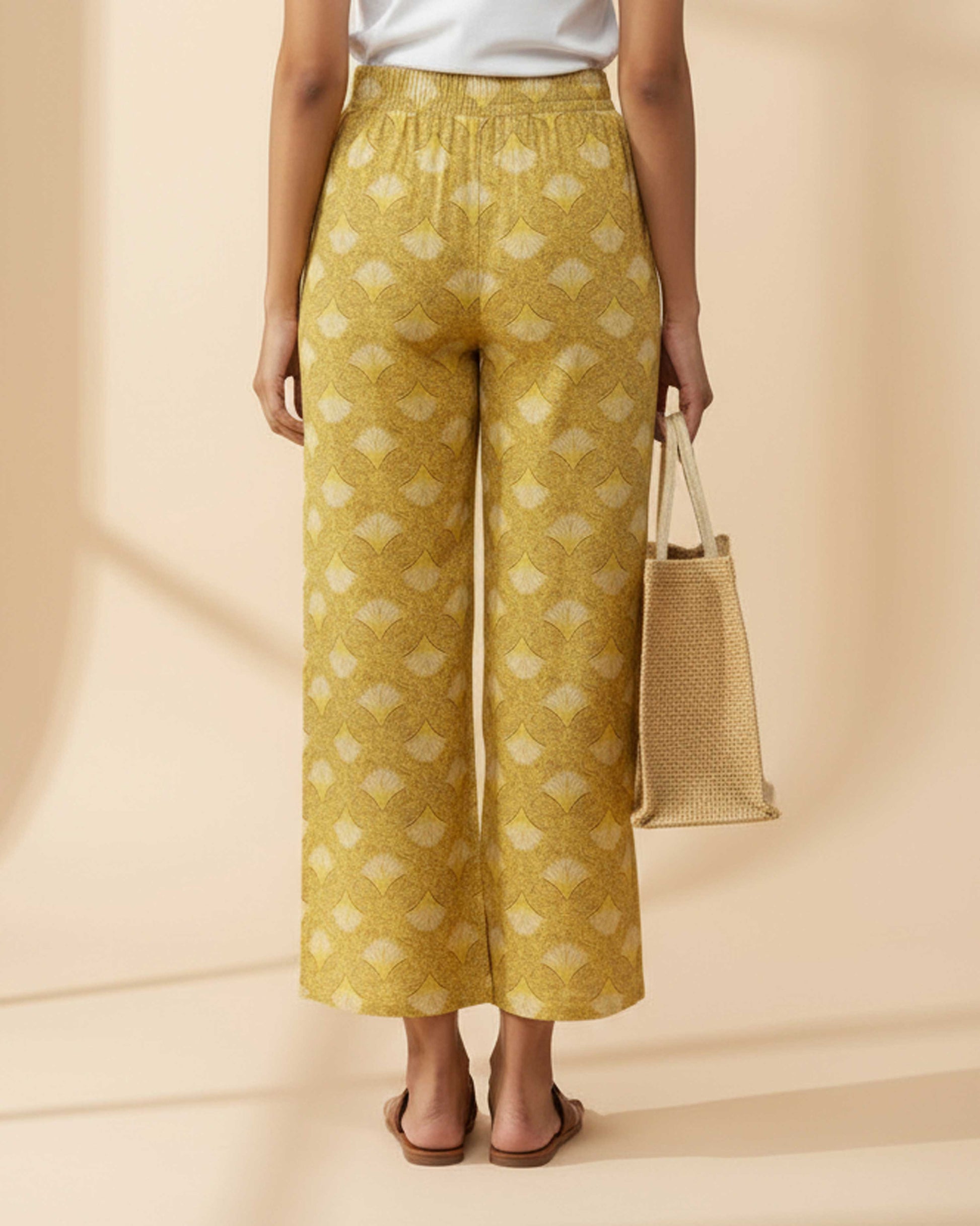 Women's Printed Wide-Leg Palazzo Pant with Elasticated Waistband - Sandal-Back