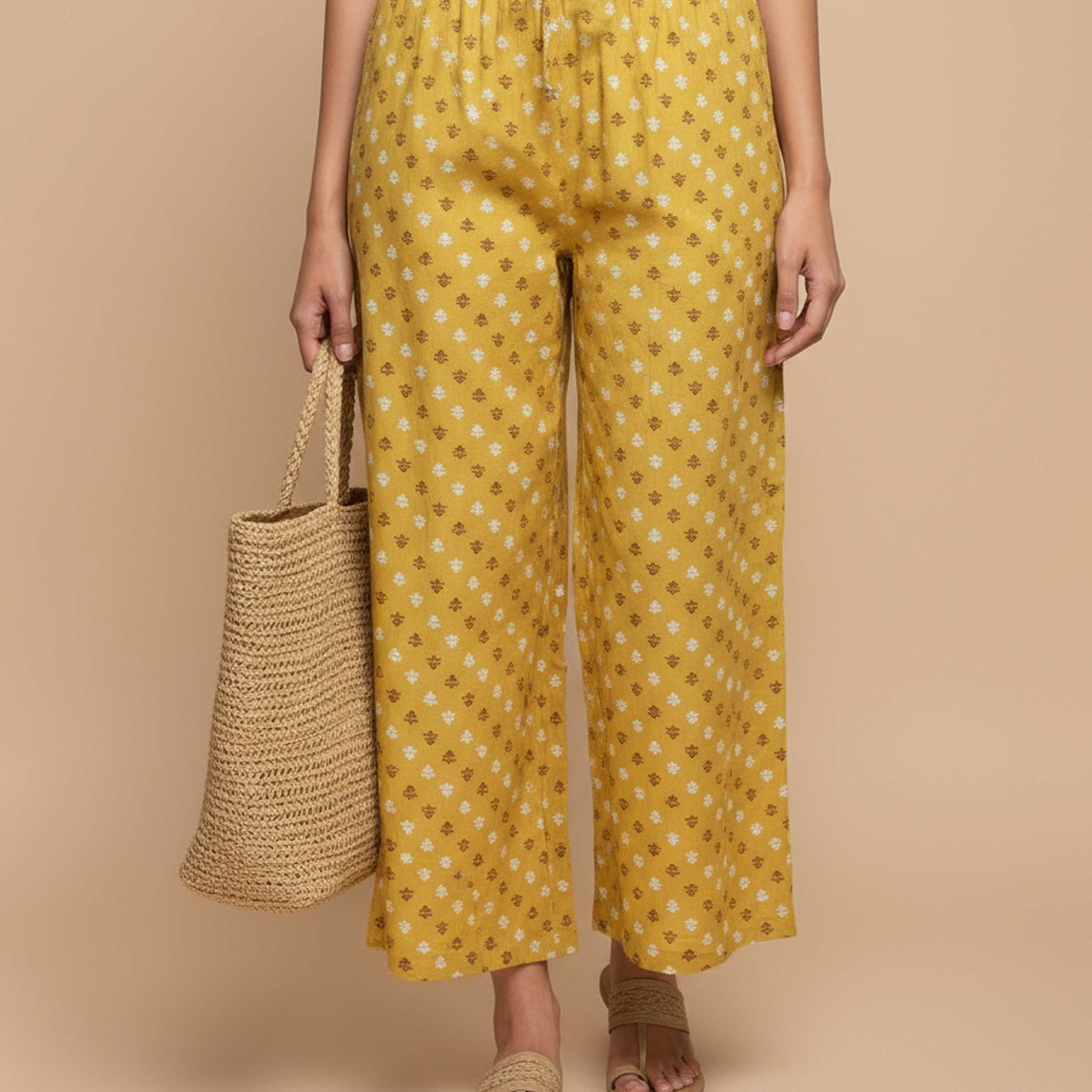 Women's Printed Wide-Leg Palazzo Pant with Elasticated Waistband - Sandal-Front