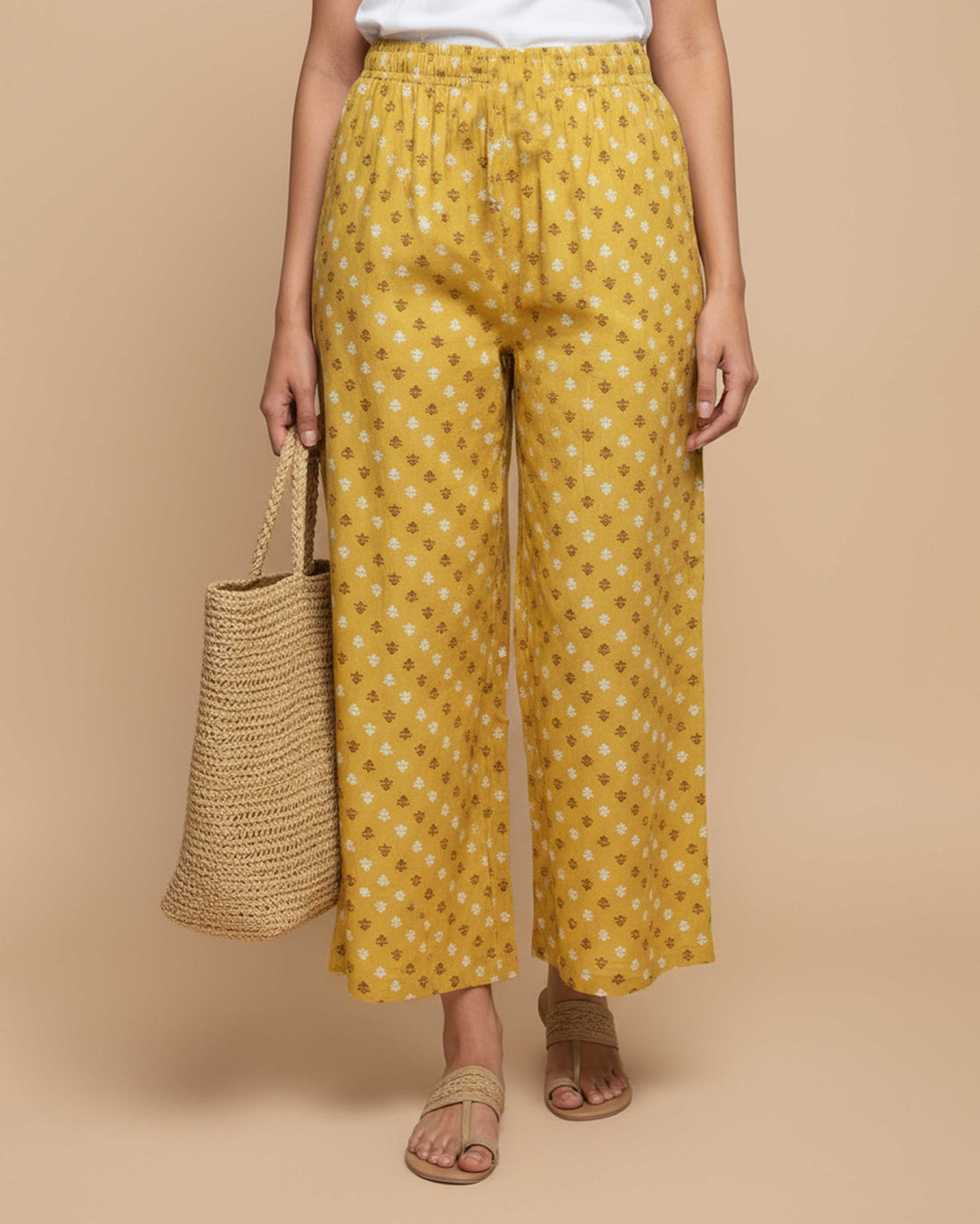 Women's Printed Wide-Leg Palazzo Pant with Elasticated Waistband - Sandal-Front