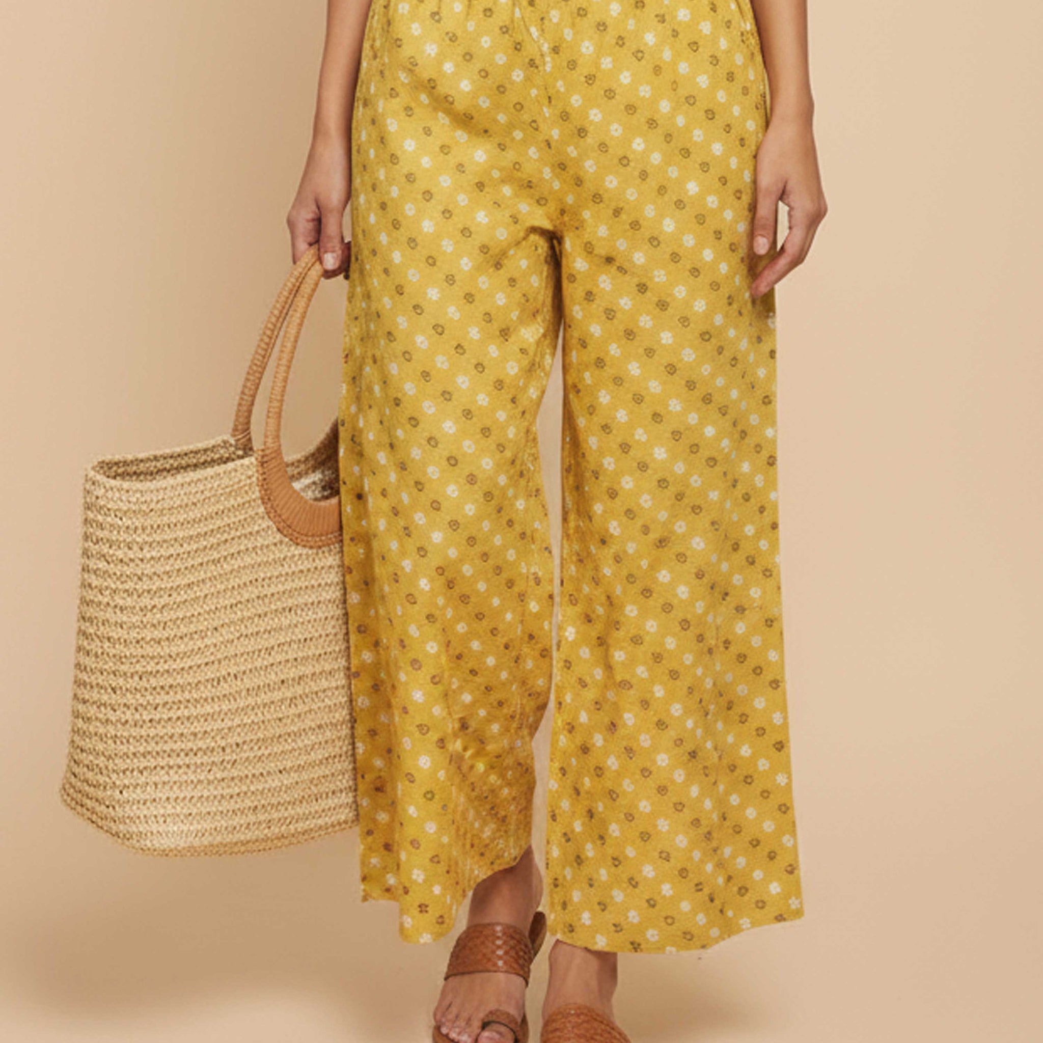 Women's Printed Wide-Leg Palazzo Pant with Elasticated Waistband - Sandal-Main