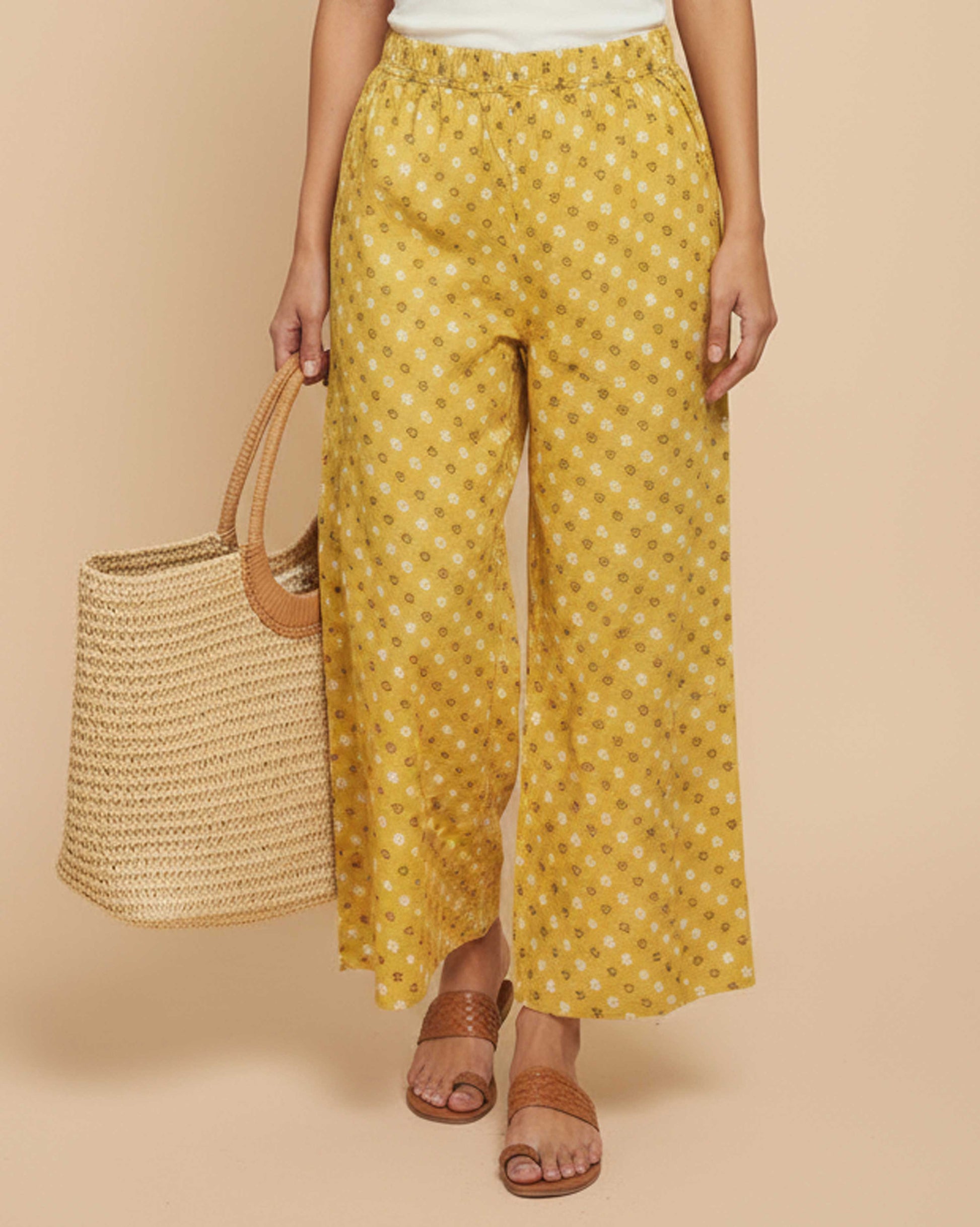 Women's Printed Wide-Leg Palazzo Pant with Elasticated Waistband - Sandal-Main