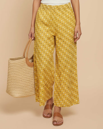 Women's Printed Wide-Leg Palazzo Pant with Elasticated Waistband - Sandal-Main