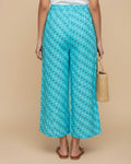 Women's Printed Wide-Leg Palazzo Pant with Elasticated Waistband - Sky Blue-Back