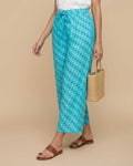 Women's Printed Wide-Leg Palazzo Pant with Elasticated Waistband - Sky Blue-Side