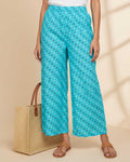 Women's Printed Wide-Leg Palazzo Pant with Elasticated Waistband - Sky Blue-main