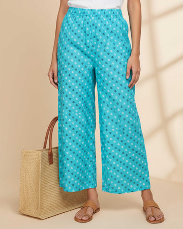Women's Printed Wide-Leg Palazzo Pant with Elasticated Waistband - Sky Blue-main