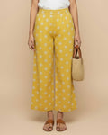 Women's Printed Wide-Leg Palazzo Pant with Elasticated Waistband - Yellow