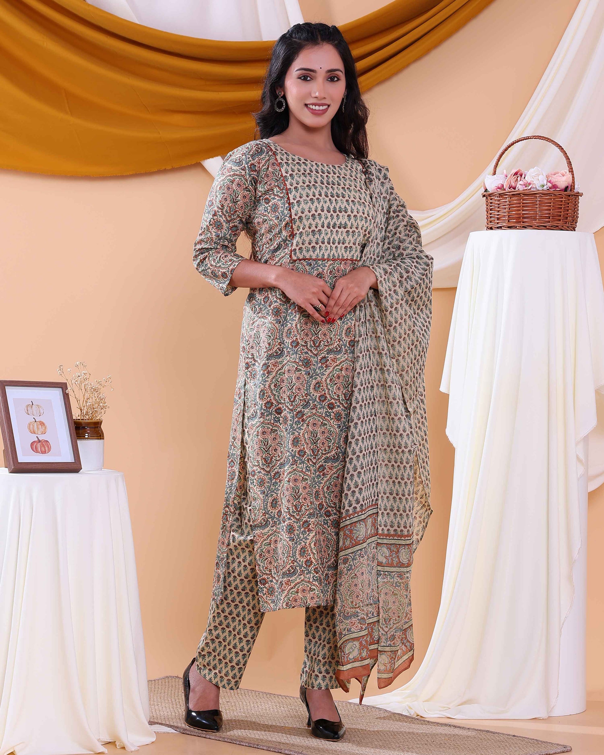 Traditional Block Print Design Women's Readymade Salwar Set with Elegant Patterns and Comfortable Fit - Multi
