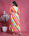 Women’s Striped Maternity Dress with V-Neck Half Sleeves Empire Waist and Flared Hem - Multi