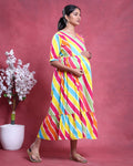 Women’s Striped Maternity Dress with V-Neck Half Sleeves Empire Waist and Flared Hem - Multi