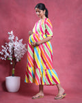 Women’s Striped Maternity Dress with V-Neck Half Sleeves Empire Waist and Flared Hem - Multi