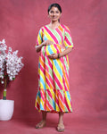 Women’s Striped Maternity Dress with V-Neck Half Sleeves Empire Waist and Flared Hem - Multi